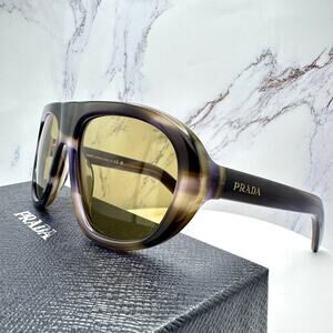 New PRADA Sunglasses Brown Striped Laguna Aviator Shield Mask New